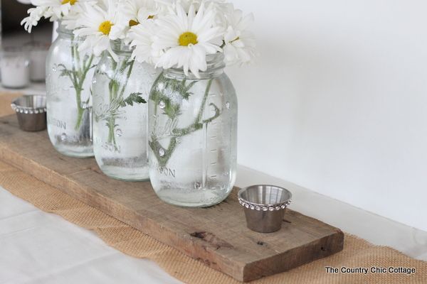 Love the simple sparkle of gems on the mason jar! -- Wedding Ideas -- Reception Table Decor with #DavidTuteraDIY ~ * THE COUNTRY CHIC COTTAGE (DIY, Home Decor, Crafts, Farmhouse)