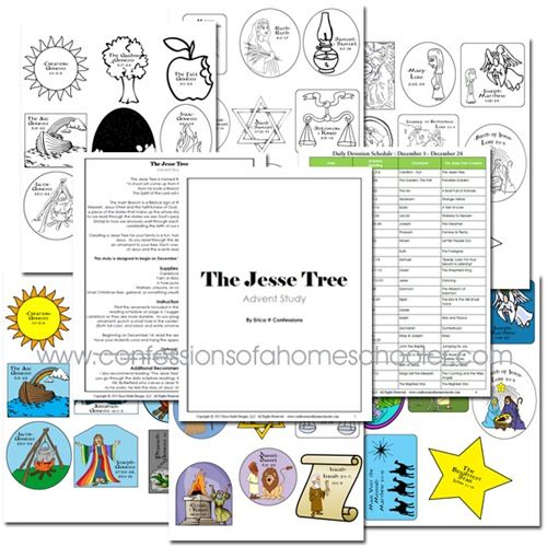Jesse Tree- free download unit study and printable ornament cutouts to have the kids color daily!